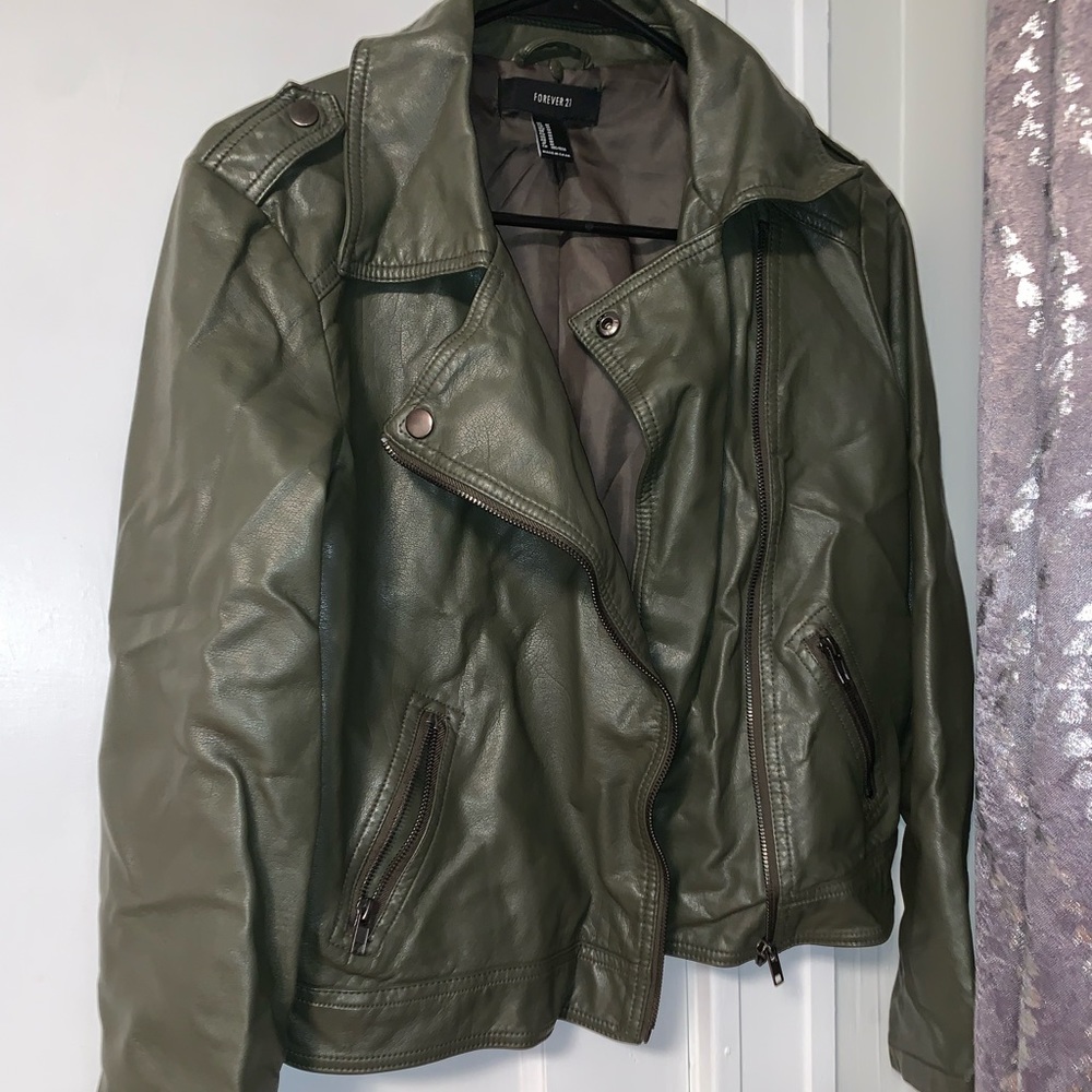 Forever 21 green leather jacket